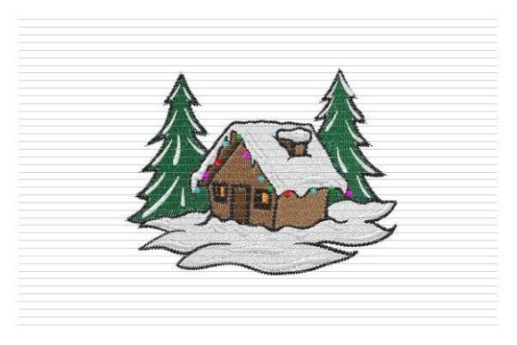 Christmas Log Cabin Embroidery Design